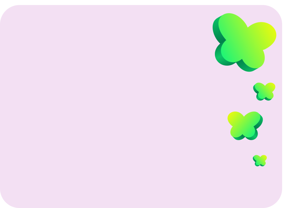 Imagen con fondo lila claro y mariposas verdes y amarillas en la esquina superior derecha. Espacio amplio en blanco para incluir texto o contenido.