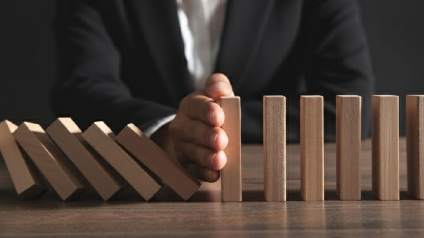 mano conteniendo piezas en caída 