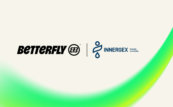 Logos de Betterfly y Innergex (energía renovable) sobre fondo claro con degradado verde, correspondiente a un caso de éxito conjunto.