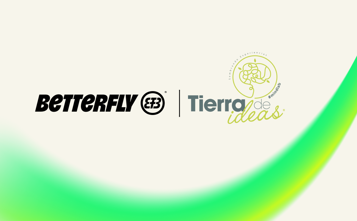 Logotipos de Betterfly y Tierra de Ideas sobre fondo claro con franja verde degradada, representando el caso de éxito entre ambas organizaciones.