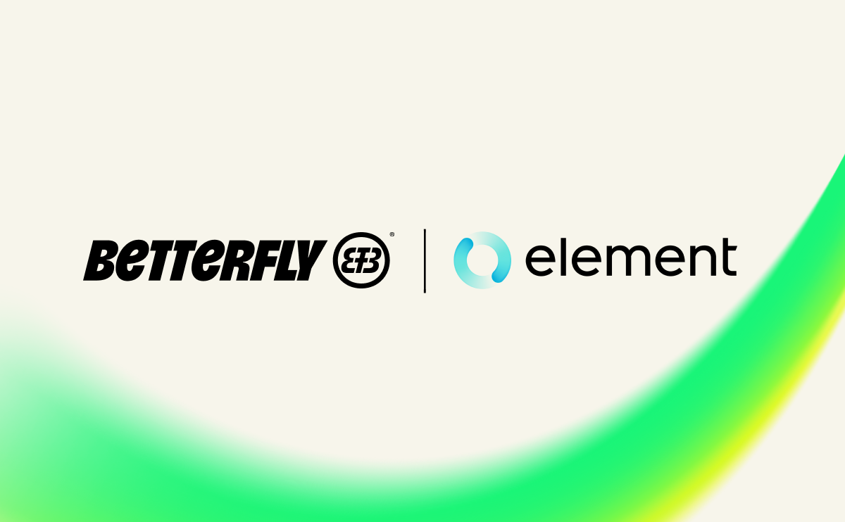 Logotipos de Betterfly y Element sobre fondo claro con degradado verde, representando su colaboración o caso de éxito.