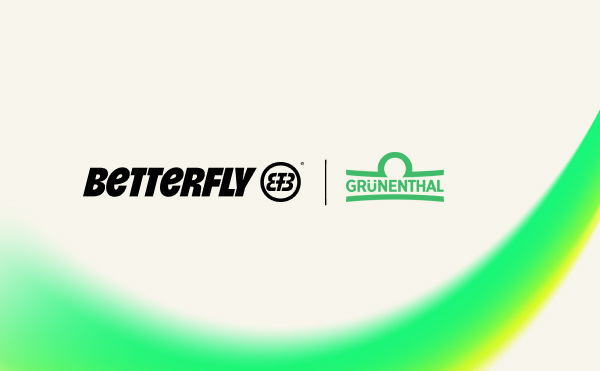 Logos de Betterfly y Grünenthal sobre fondo claro con degradado verde