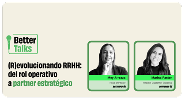 Banner promocional de Better Talks sobre la evolución de Recursos Humanos hacia un rol estratégico, con fotografías de dos speakers.